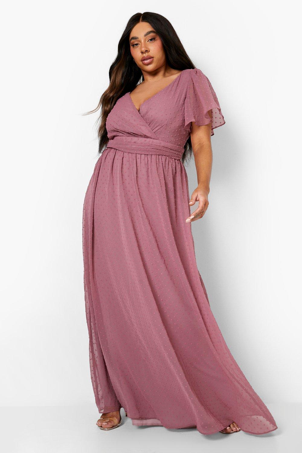 Women s Plus Dobby Angel Sleeve Wrap Maxi Dress Boohoo UK